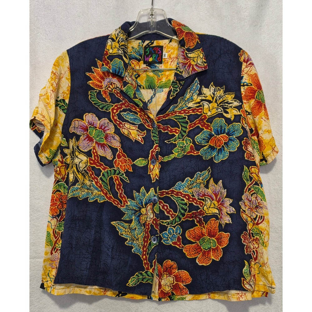 Vintage 80's Jam's World Java Batik Shirt Mens Sz Med Rayon W624-JAVA